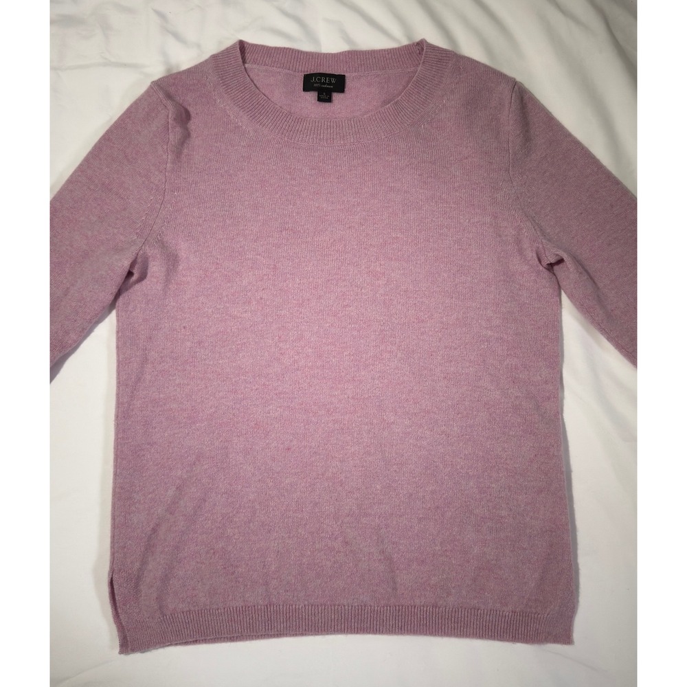 J.Crew Womens 100% Cashmere Crewneck 3/4 Sleeve Sweater Orchid Pink Heathered S